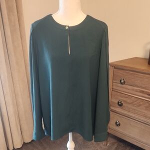 Donna Morgan Deep Teal Long Sleeve Keyhole Blouse